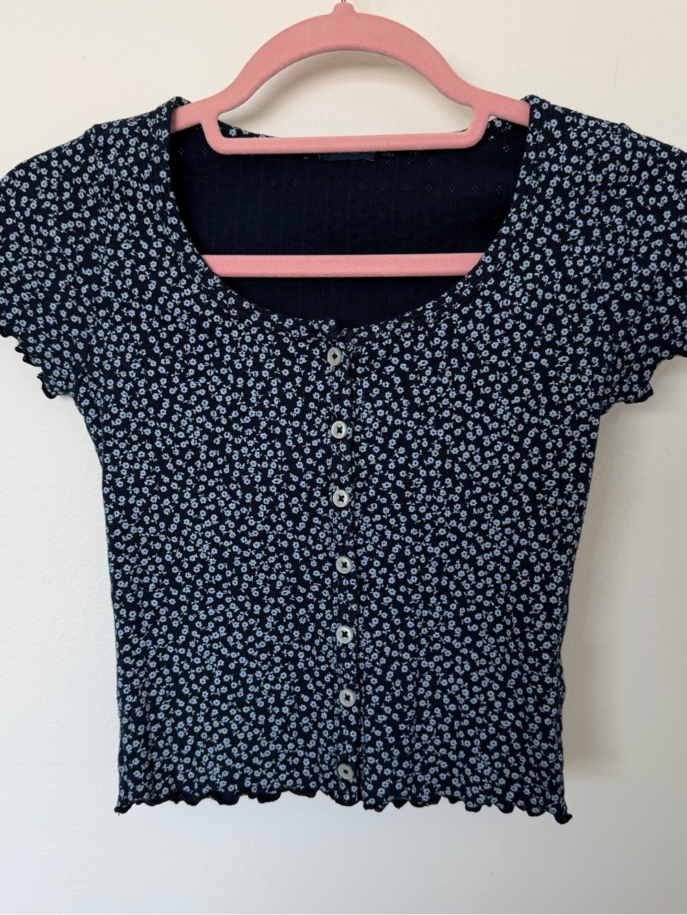 Brandy Melville Zelly Floral Button-Front Baby Tee Top